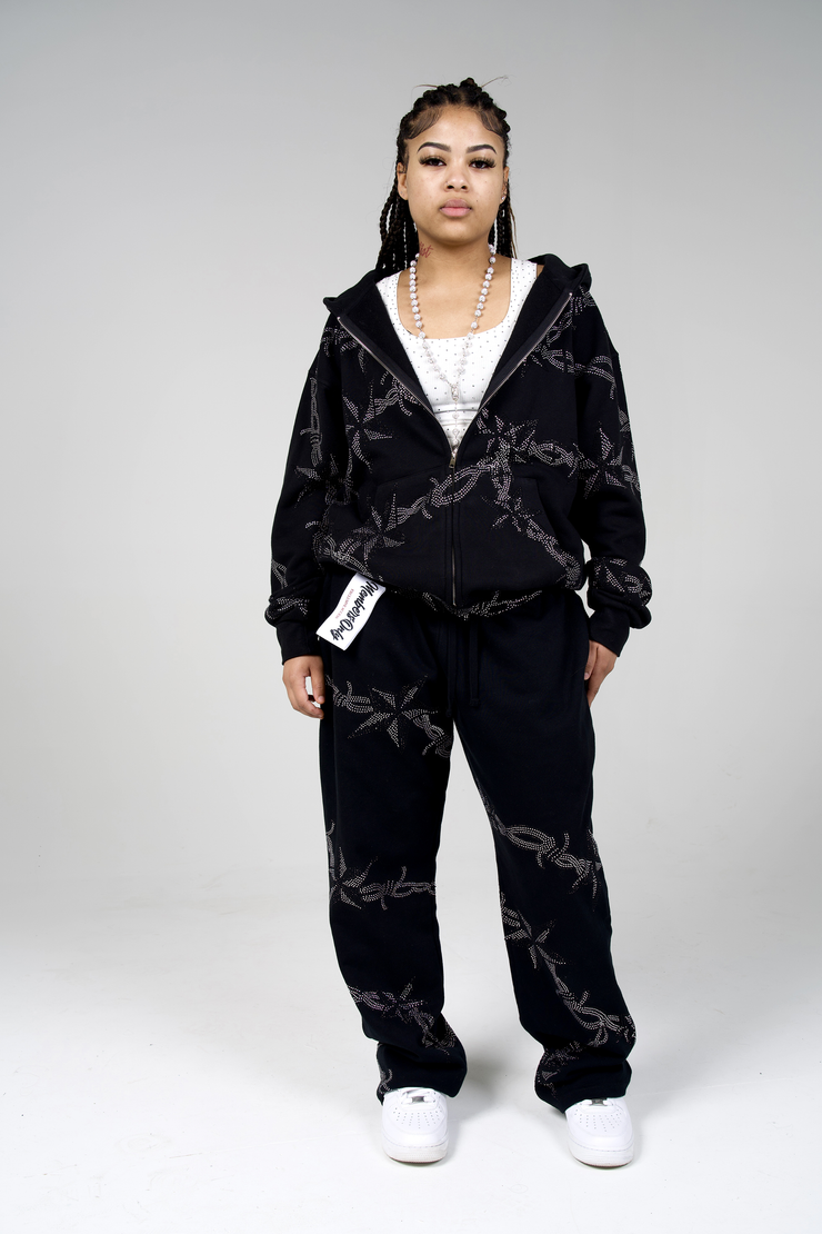 Barbwire Rhinestone Zip
