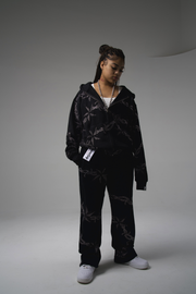 Barbwire Rhinestone Zip